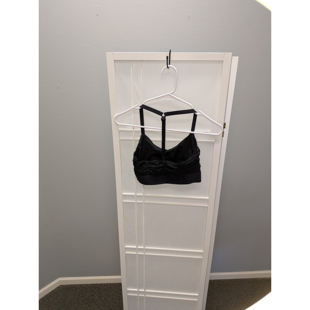 Savage X Fenty Black Ruched Mesh‎ Bralette T-Back Logo Band Sports Bra Small